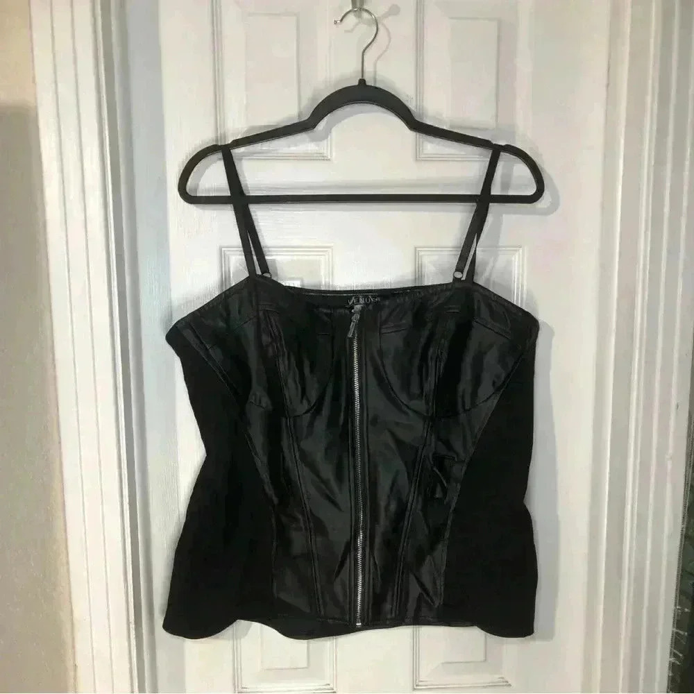 Faux Leather Black zip up tank top
